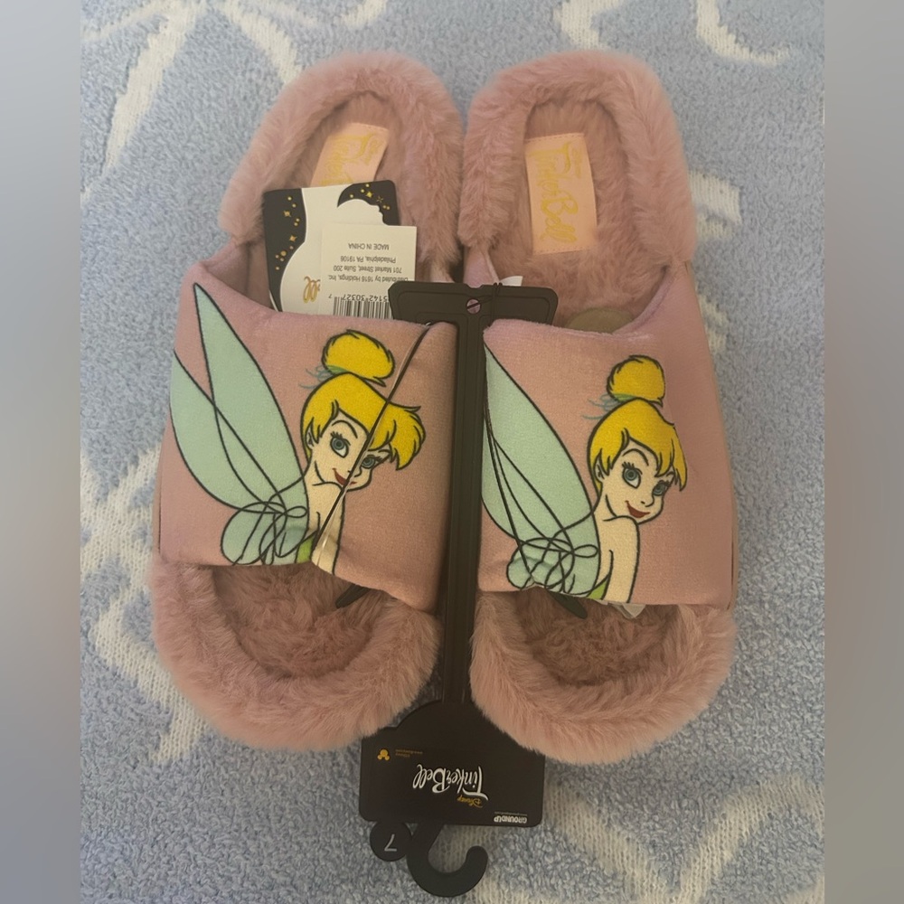 Disney Pink Tinker Bell Fuzzy Slippers